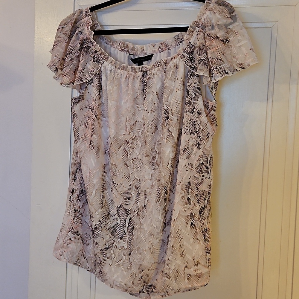 White House Black Market Snake Print Lace Blouse Sz L